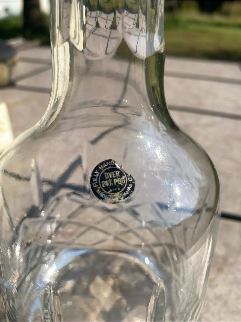 Vintage Romanian Hand-Blown & Cut Crystal (Seeds) Quilted Criss-Cross Decanter